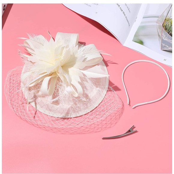 Hat Veil Feather Fascinator Hair Clip Headband - Picture 10 of 16